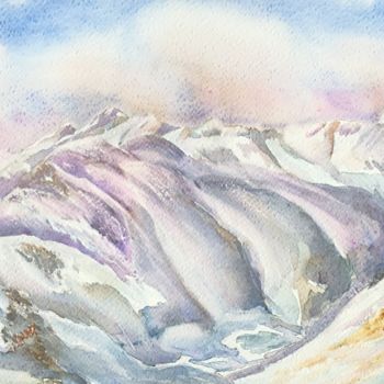 Peinture intitulée "Les sommets enneigé…" par Olivier Follin, Œuvre d'art originale, Aquarelle
