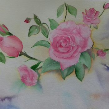 Painting titled "Roses.jpg" by Olivier Follin, Original Artwork, Watercolor