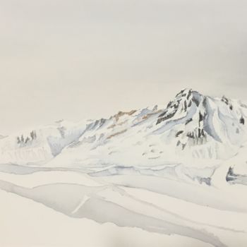 Painting titled "Montagnes enneigées…" by Olivier Follin, Original Artwork, Watercolor