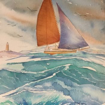 Painting titled "En pleine tempête.j…" by Olivier Follin, Original Artwork, Watercolor