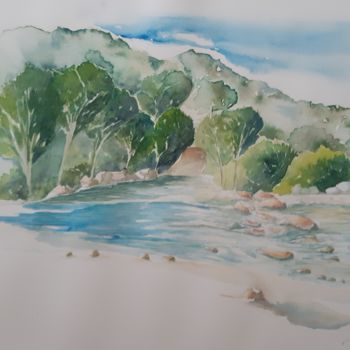 Painting titled "La Rivière "Le Loup"" by Olivier Follin, Original Artwork, Watercolor