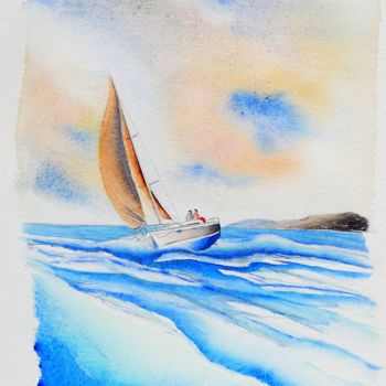 Painting titled "Voilier au largue.j…" by Olivier Follin, Original Artwork, Watercolor