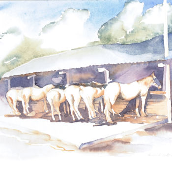 Pittura intitolato "Le Ranch.jpg" da Olivier Follin, Opera d'arte originale, Acquarello