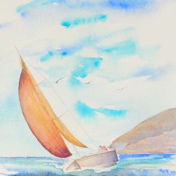 Peinture intitulée "Voilier au vent de…" par Olivier Follin, Œuvre d'art originale, Aquarelle
