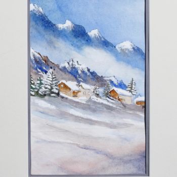 Peinture intitulée "Chalets en montagne…" par Olivier Follin, Œuvre d'art originale, Aquarelle