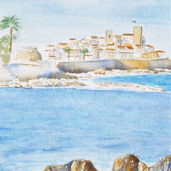 Painting titled "Le Vieil Antibes II…" by Olivier Follin, Original Artwork, Watercolor