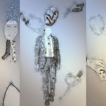Arte digital titulada "Masks tryptic _  co…" por Olivier Gilet, Obra de arte original, Pintura Digital