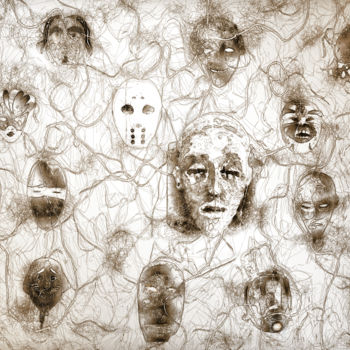 Digitale Kunst getiteld "masks 6 (ex 1/5)" door Olivier Gilet, Origineel Kunstwerk, Digitaal Schilderwerk