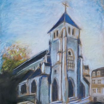 Rysunek zatytułowany „Une église” autorstwa Olivier Gourion, Oryginalna praca, Pastel
