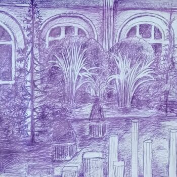 Drawing titled "Un parc" by Olivier Gourion, Original Artwork, Ballpoint pen