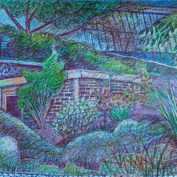 Desenho intitulada "Le jardin alpin" por Olivier Gourion, Obras de arte originais, Canetac de aerossol