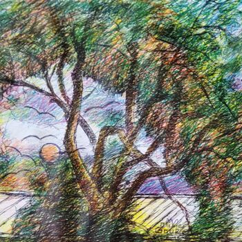 Rysunek zatytułowany „un arbre au jardin…” autorstwa Olivier Gourion, Oryginalna praca, Akryl