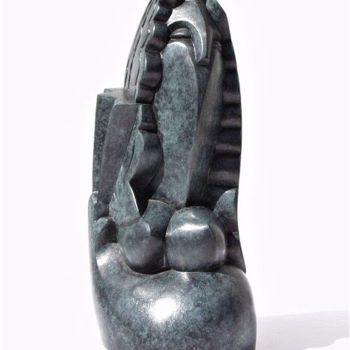Sculpture titled "Femme à l'éventail" by Olivier Martin, Original Artwork, Bronze