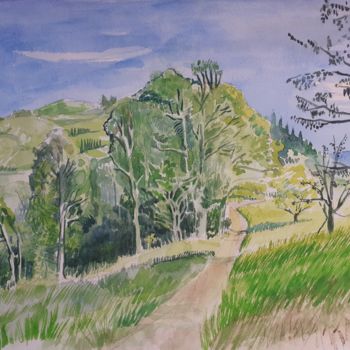Painting titled "vers le bosquet" by Olivier Montes, Original Artwork, Watercolor