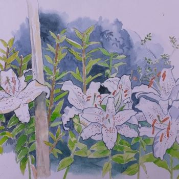 Painting titled "Lys royaux" by Olivier Montes, Original Artwork, Watercolor