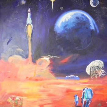 Painting titled "Promenade spatiale" by Olivier Montes, Original Artwork, Other