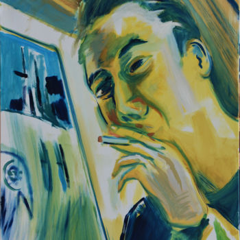 Pintura intitulada "autoportrait" por Olivier Montes, Obras de arte originais, Óleo