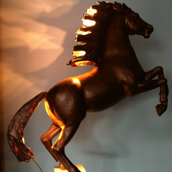 Sculpture intitulée ""Lampe-Cheval"" par Olivier Rose, Œuvre d'art originale, Métaux