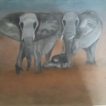 Dessin intitulée "ELEPHANTS" par Olivier Weinberg, Œuvre d'art originale, Fusain