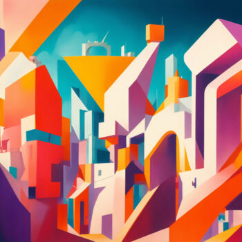 Arts numériques intitulée "Geométrica City" par Olivinni, Œuvre d'art originale, Image générée par l'IA