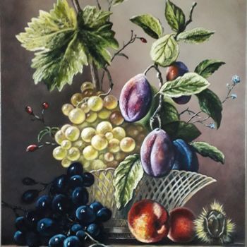 Peinture intitulée "Сливы и виноград" par Iryna Lubera, Œuvre d'art originale, Huile