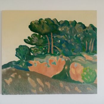 제목이 "Dans le Minervois"인 미술작품 Olivier Lizot로, 원작, 기름 나무 들것 프레임에 장착됨
