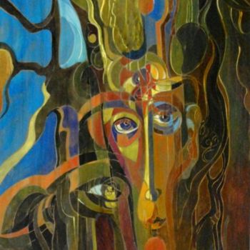 Schilderij getiteld "A forest man" door Olha Fedoruk, Origineel Kunstwerk, Tempera