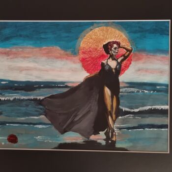 Malerei mit dem Titel "Frau am Strand" von Olke, Original-Kunstwerk, Acryl