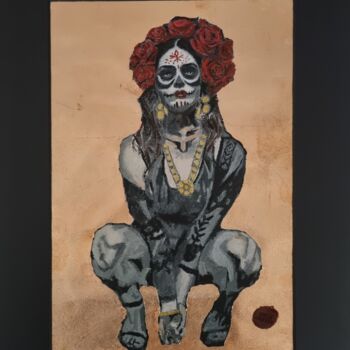 Ζωγραφική με τίτλο "Skullgirl" από Olke, Αυθεντικά έργα τέχνης, Ακρυλικό