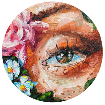Картина под названием "Nymphs Eye - Contem…" - Olkosi, Подлинное произведение искусства, Масло Установлен на картон