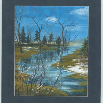 Pittura intitolato "spring landscape" da Olga Levicheva, Opera d'arte originale, Gouache