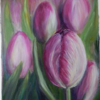 Painting titled "purple Tulip" by Olga Levicheva, Original Artwork, Oil