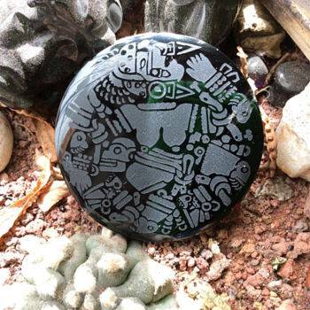 Отпечатки и Гравюры под названием "Mexica Divinity Moo…" - Ollinmexica-Obsidienne, Подлинное произведение искусства, Камень