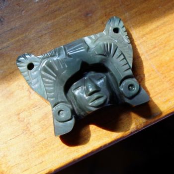 Sculpture intitulée "Masque aztèque guer…" par Ollinmexica-Obsidienne, Œuvre d'art originale, Pierre