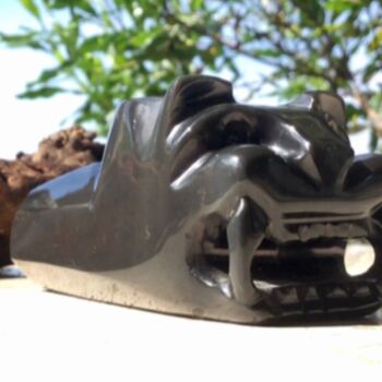 Sculpture titled "Jaguar Pipe collect…" by Ollinmexica-Obsidienne, Original Artwork, Stone