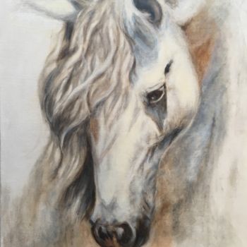 Peinture intitulée "White Horse" par Olga Metz, Œuvre d'art originale, Huile
