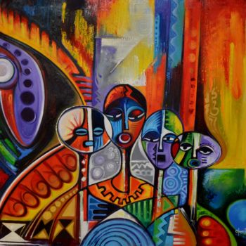 Peinture intitulée "Tribe Of Conscience" par Olumide Egunlae, Œuvre d'art originale, Huile