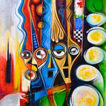 Painting titled "The Trio" by Olumide Egunlae, Original Artwork, Oil