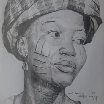 제목이 "ÀMÌ ÌDÁNIMÒ (MY IDE…"인 그림 Olumuyiwa Paul Somoye로, 원작, 연필 나무 들것 프레임에 장착됨