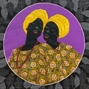 Malerei mit dem Titel "Sisters in yellow 1" von Oluwafemi Afolabi, Original-Kunstwerk, Acryl