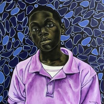 Schilderij getiteld "Purple shirt" door Oluwafemi Akanmu, Origineel Kunstwerk, Acryl