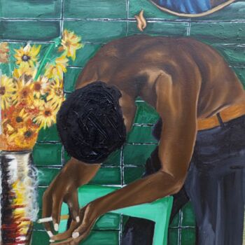 Pintura intitulada "Portrait and sunflo…" por Oluwapelumi Olaosun, Obras de arte originais, Acrílico