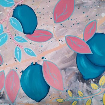 Pintura titulada "Lemons for breakfas…" por Olya Enina, Obra de arte original, Acrílico Montado en Bastidor de camilla de ma…