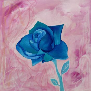 Malerei mit dem Titel "Blue rose. Pink flo…" von Olya Enina, Original-Kunstwerk, Öl Auf Keilrahmen aus Holz montiert