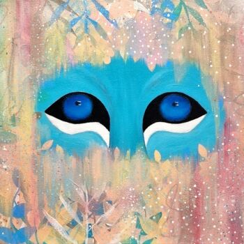 Картина под названием "Blue eyed. Wild cat…" - Olya Enina, Подлинное произведение искусства, Акрил Установлен на Деревянная…