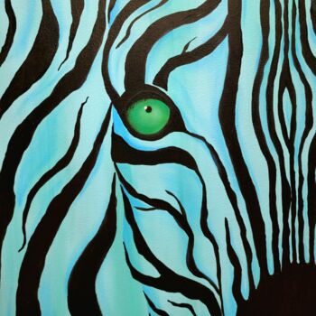 Painting titled "Emerald. Blue zebra…" by Olya Enina, Original Artwork, Acrylic Mounted on Wood Stretcher frame