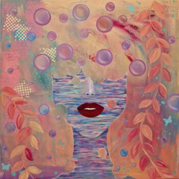 Painting titled "Bubbles. Surreal wo…" by Olya Enina, Original Artwork, Oil Mounted on Wood Stretcher frame