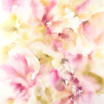 Painting titled "Yellow abstract flo…" by Olya Grigorevykh, Original Artwork, Watercolor