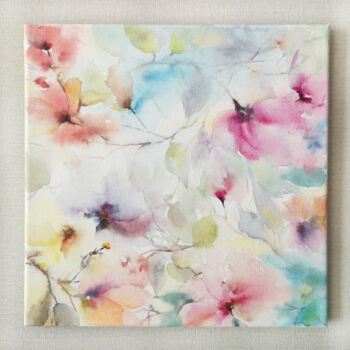 Painting titled "Loose floral painti…" by Olya Grigorevykh, Original Artwork, Watercolor Mounted on Wood Stretcher frame