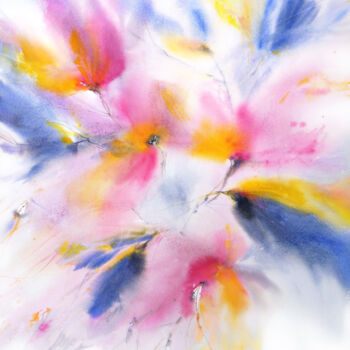 绘画 标题为“Abstract floral wal…” 由Olya Grigorevykh, 原创艺术品, 水彩